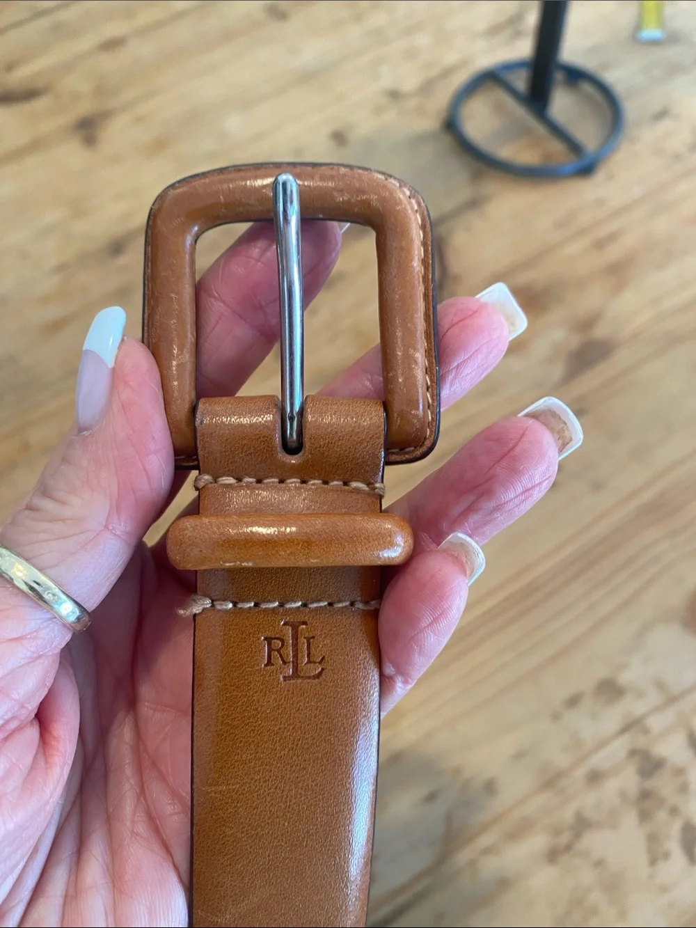 Lauren Ralph Lauren Caramel Leather Belt with Square Buckle